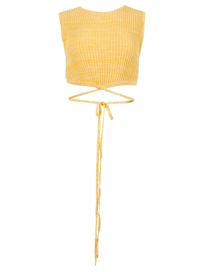 Shop Christopher Esber Sleeveless Knit Tie Crop Colada Yellow