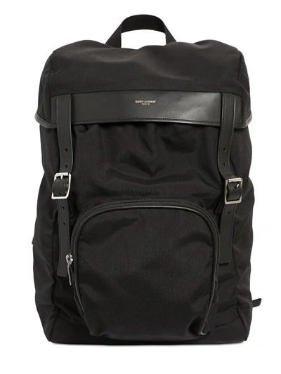 Saint Laurent Men's Utilitarian Hunting Backpack With Leather Trim, Black