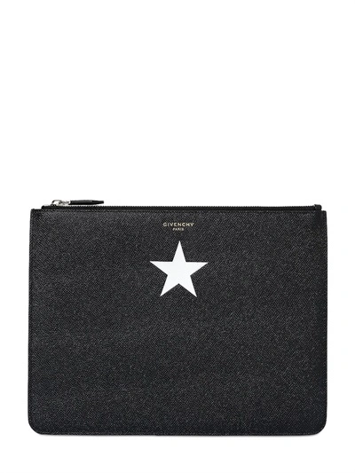 Shop Givenchy Large Star Printed Leather Pouch, Black
