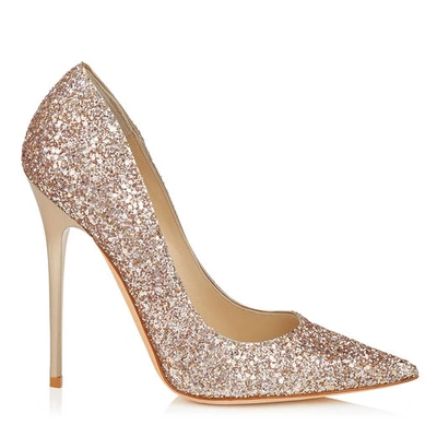 JIMMY CHOO ANOUK Nude Shadow Coarse Glitter Fabric Pointy Toe Pumps 