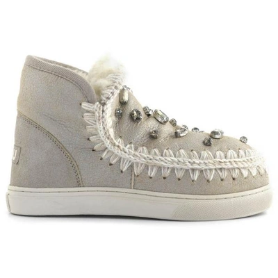 Mou Mini Eskimo Sneaker With Rhinestones In Cracked Black