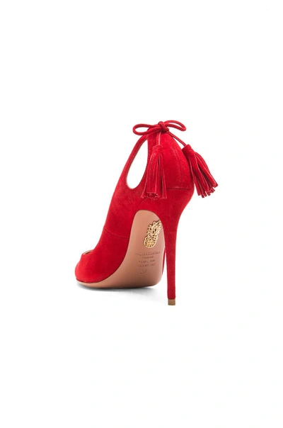 Shop Aquazzura Forever Marilyn Suede Heels In Red. In Lipstick