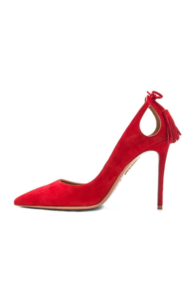 Shop Aquazzura Forever Marilyn Suede Heels In Red. In Lipstick