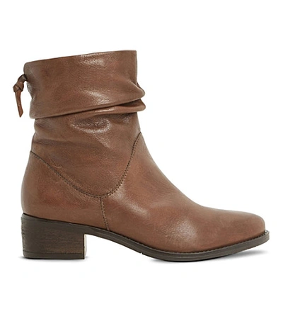 Dune Ladies Tan Pagers Ruched Leather Ankle Boots In Tan-leather