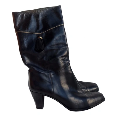 Pre-owned Charles Jourdan Leather Ankle Boots In Black
