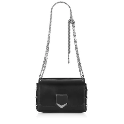 Shop Jimmy Choo Lockett Petite Black And Chrome Spazzolato Leather Shoulder Bag In Black/chrome