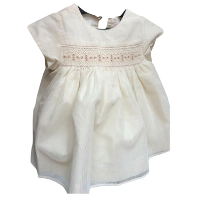 Pre-owned Bonpoint Kids' Silk Mini Dress In Ecru