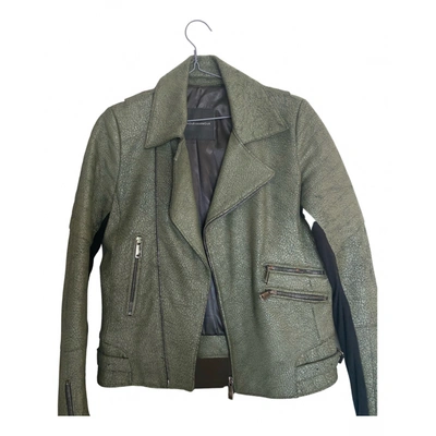 Pre-owned Nour Hammour Leather Jacket In Khaki