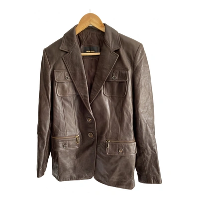 Pre-owned Bruno Magli Leather Biker Jacket In Brown