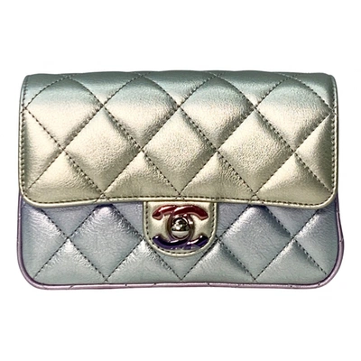 Pre-owned Chanel Timeless/classique Leather Clutch Bag In Silver