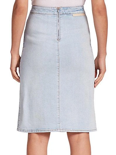 Shop Stella Mccartney Floral-embroidered Denim Skirt In Pacific