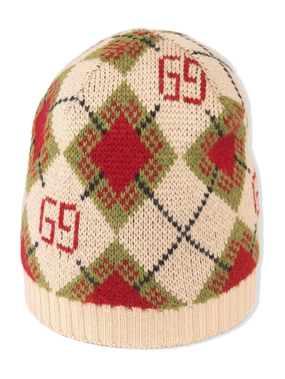 Shop Gucci Gg Argyle Wool Hat In Red