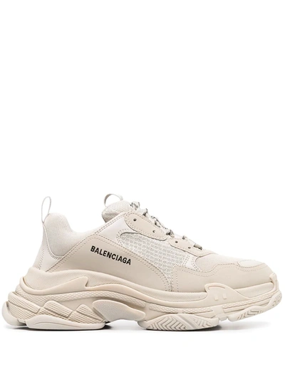 Balenciaga Triple S Mesh And Faux Leather Sneakers In Neutrals | ModeSens