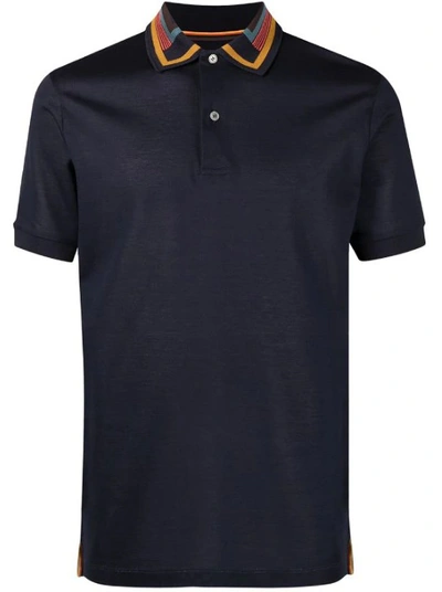 Shop Paul Smith Blue Stripe Collar Polo Shirt