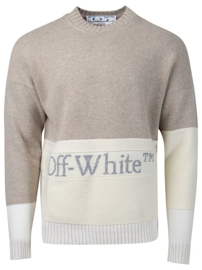 Shop Off-white Color Blocked Knit Crewneck Tofu And Light Grey