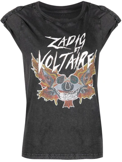 Shop Zadig & Voltaire Dark Grey Donate Rock Courtney Print T-shirt In Black