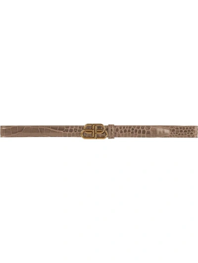 Shop Balenciaga Bb Croc-effect Leather Belt In Brown