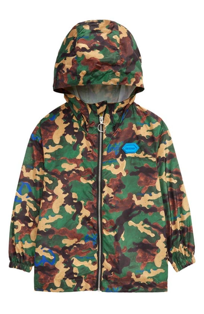 Shop Off-white Kids' Camo Print Hooded Windbreaker In Military Blue