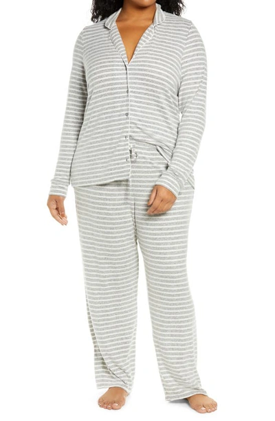 Shop Nordstrom Brushed Hacci Pajamas In Grey Pearl Marl Stripe