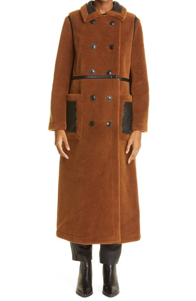 Shop Stand Studio Bibi Double Breasted Faux Shearling Coat In Brown