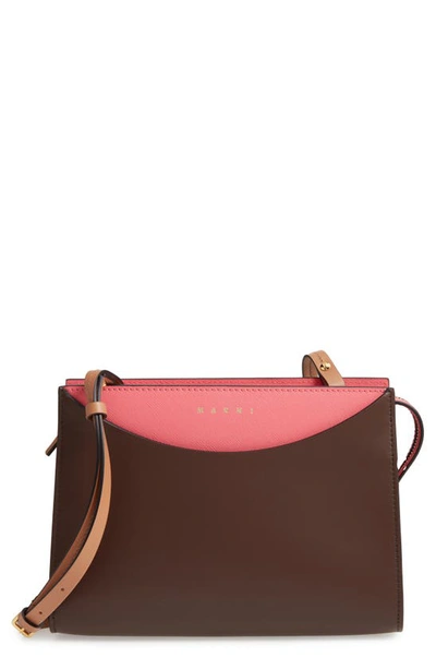 Shop Marni Law Colorblock Leather Clutch In Dark Chocolate/ Fuschia