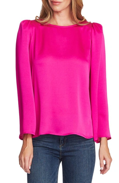 Shop Vince Camuto Long Sleeve Satin Blouse In Pink Shock