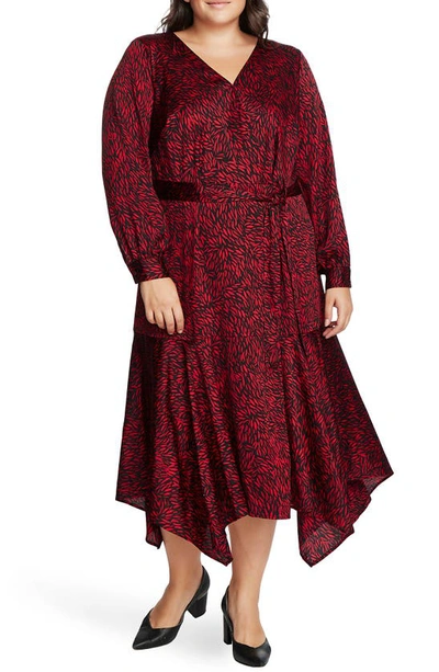 Shop Vince Camuto Petal Print Asymmetrical Hem Dress In Tulip Red