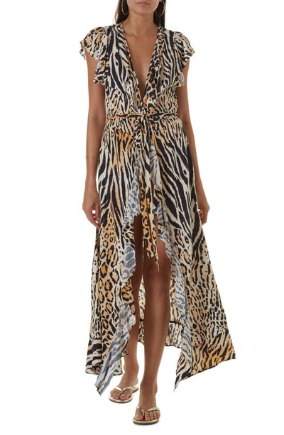 Shop Melissa Odabash Brianna Maxi Cover-up Maxi Dress In Cheetah