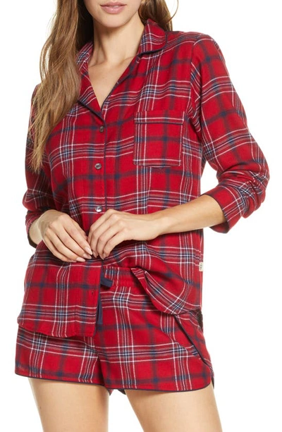 Shop Ugg Milo Flannel Short Pajamas In Chili Pepper Plaid