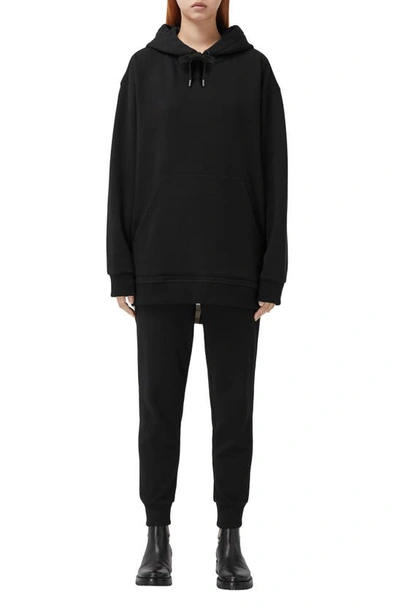 Shop Burberry Aurore Check Back Panel Oversize Cotton Hoodie In Black