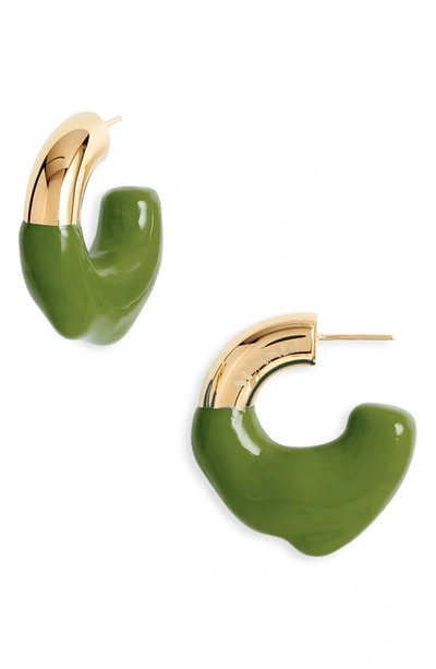Shop Sunnei Small Rubberized Hoop Earrings In Gold - Olive