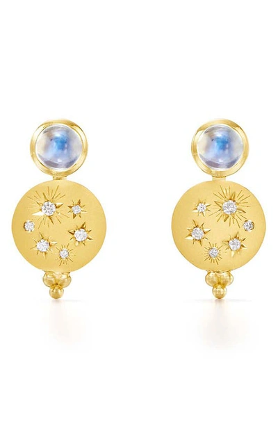 Shop Temple St Clair Cosmos Diamond & Blue Moonstone Drop Earrings In Yellow Gold