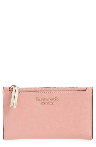 Shop Kate Spade Small Spencer Slim Leather Bifold Wallet In Serene Pink