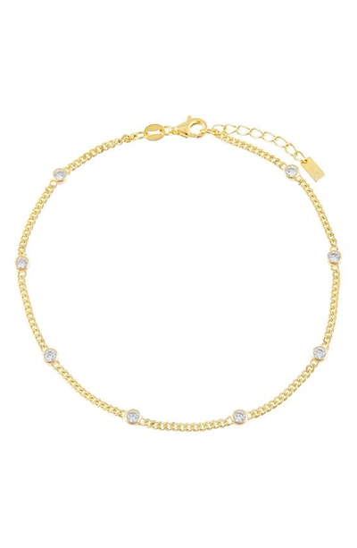Shop Adinas Jewels Adina's Jewels Cubic Zirconia Bezel Cuban Chain Anklet In Gold