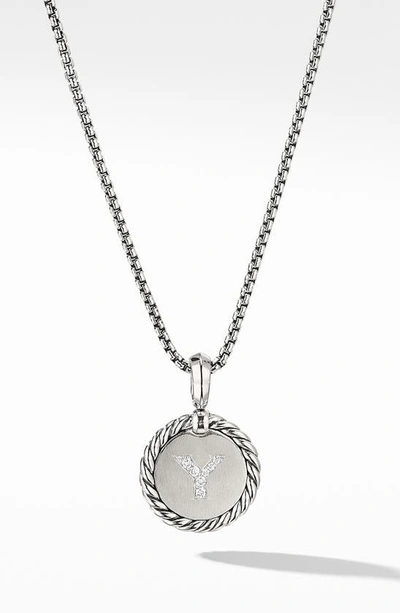 Shop David Yurman Initial Charm Necklace With Diamonds In Silver/ Diamond-y