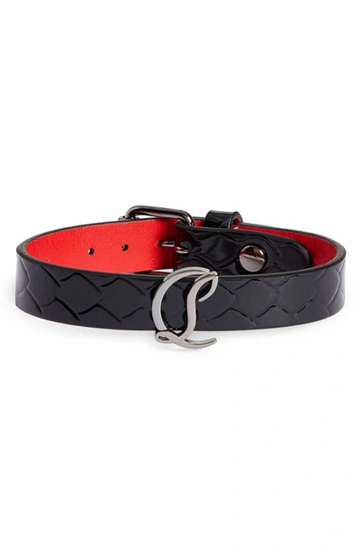 Shop Christian Louboutin Logo Buckle Patent Leather Bracelet In Black/ Gun Metal