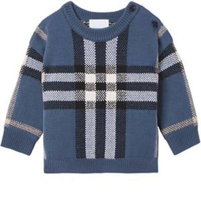 Shop Burberry Blue Check Denny Sweater