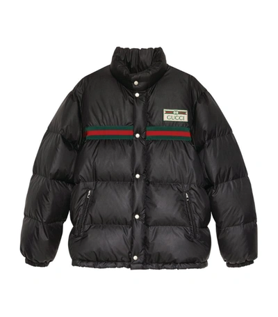 Shop Gucci Web Stripe Puffer Jacket In Black