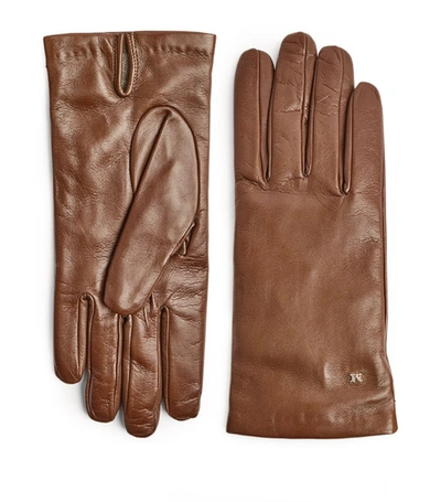 Shop Max Mara Leather Gloves In Brown