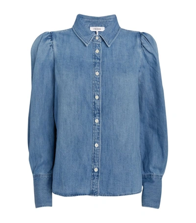Shop Frame Denim Puff-sleeved Shirt In Blue