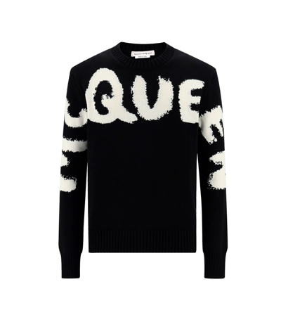 Shop Alexander Mcqueen Logo Intarsia Crewneck Sweater In Black