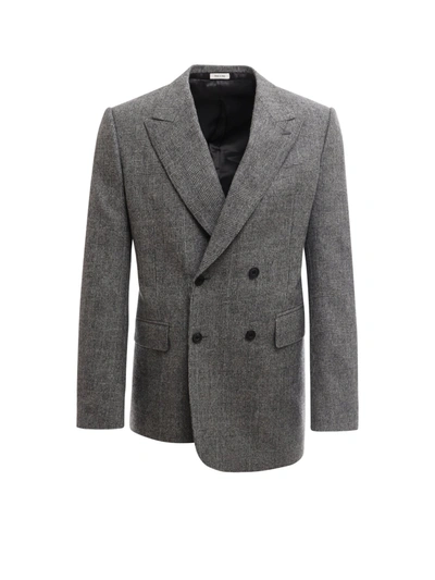 Shop Alexander Mcqueen Prince Of Wales Flannel Jacket In Grey