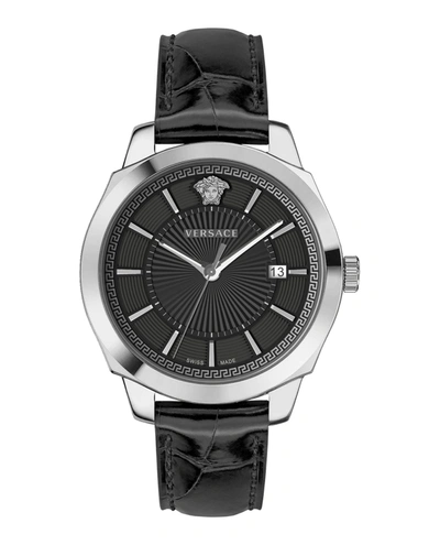 Shop Versace Icon Classic Leather Watch In Black
