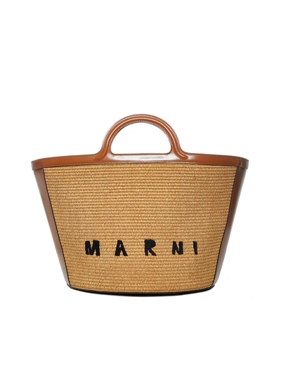 Shop Marni Logo Top Handle Tote Bag In Brown