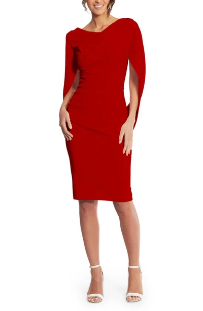 Shop Betsy & Adam Cape Sleeve Crepe Sheath Dress In Red