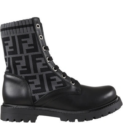 Shop Fendi Black Boots For Kids With Double Ff