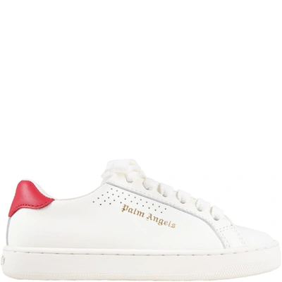 Shop Palm Angels White Sneakers For Boy With Red Logo