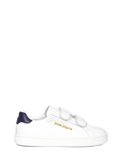 Shop Palm Angels Strap Tennis Sneakers In White/blue