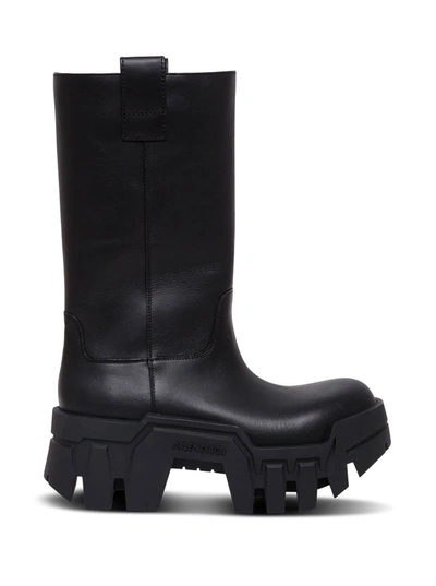 Shop Balenciaga Bulldozer Black Leather Boots With Treaded Sole