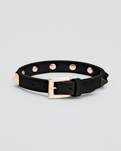 Shop Valentino Rockstud Leather Buckle Bracelet In Nero